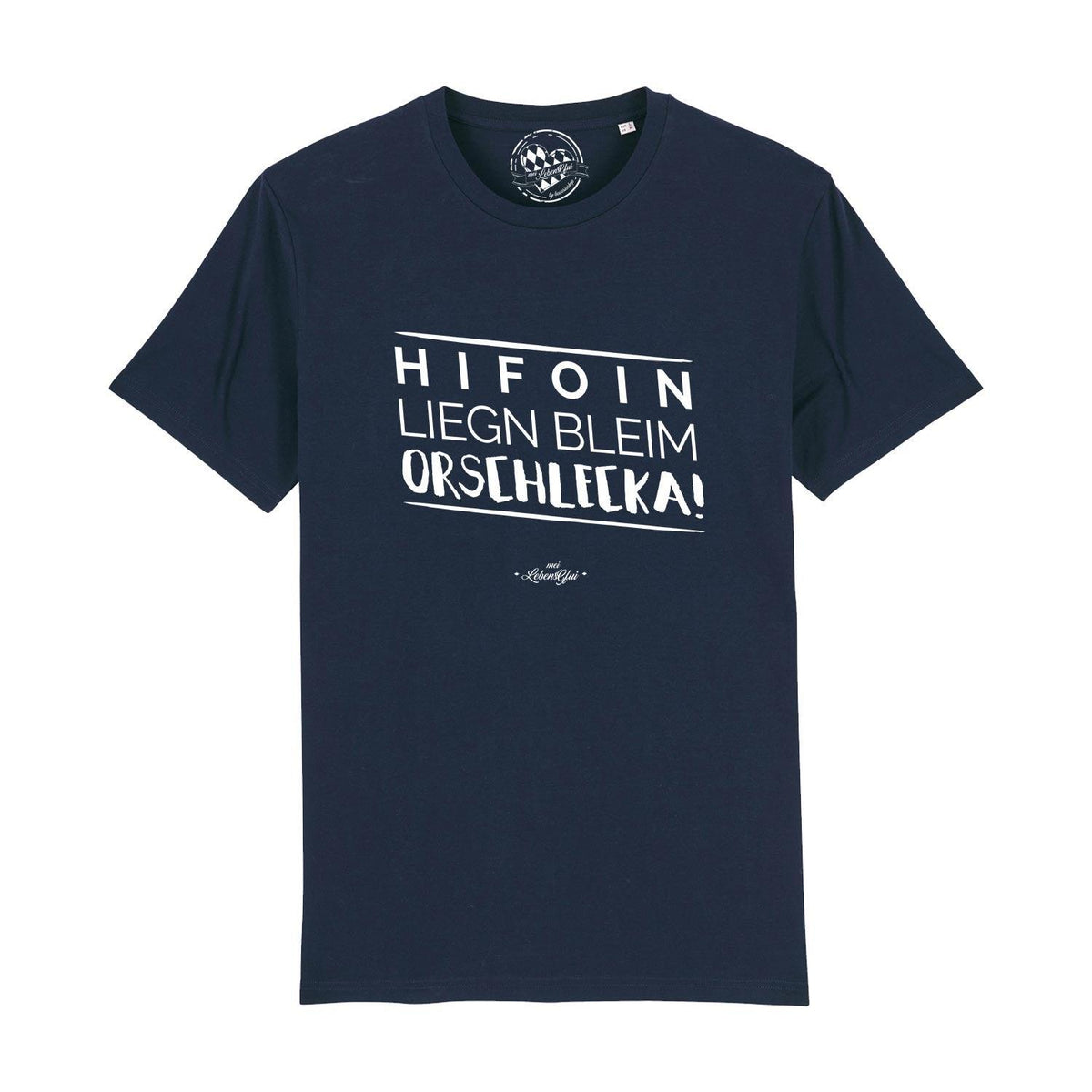 Dunkelblaues Herren T-Shirt Hifoin liegn bleim mit weißem bayerischem Spruch auf der Brust