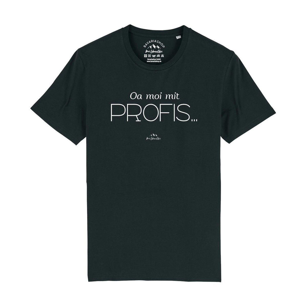 Dunkelgraues Herren T-Shirt Oa moi mit Profis! mit weißem bayerischem Spruch auf der Brust