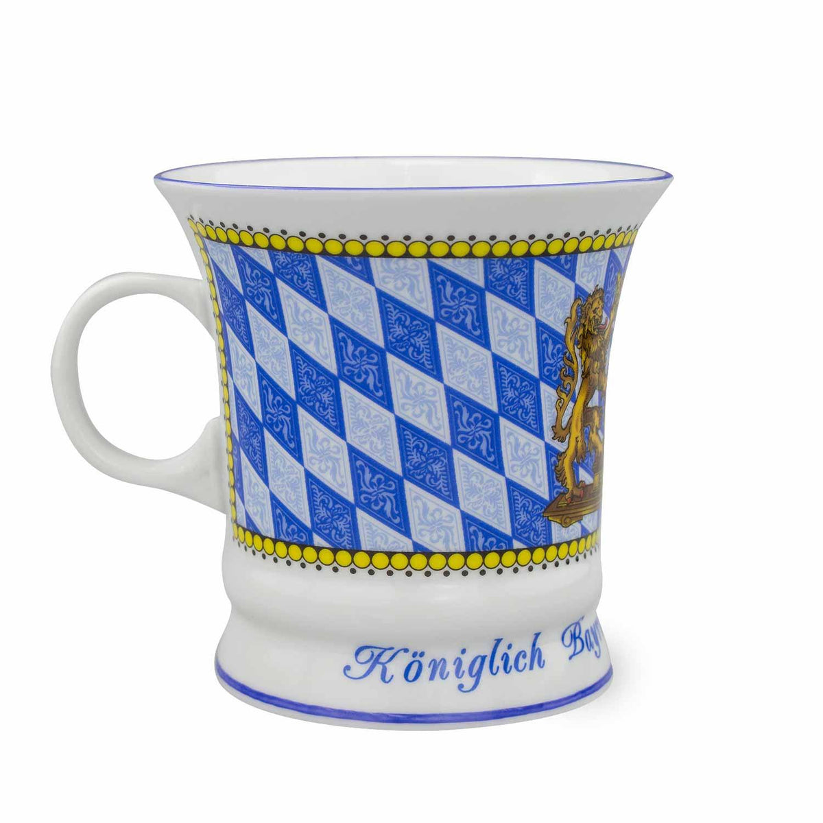 Bayerisches Kaffeehaferl aus Porzellan mit Schriftzug Königlich Bayrisches Kaffeehaferl am Standfuß