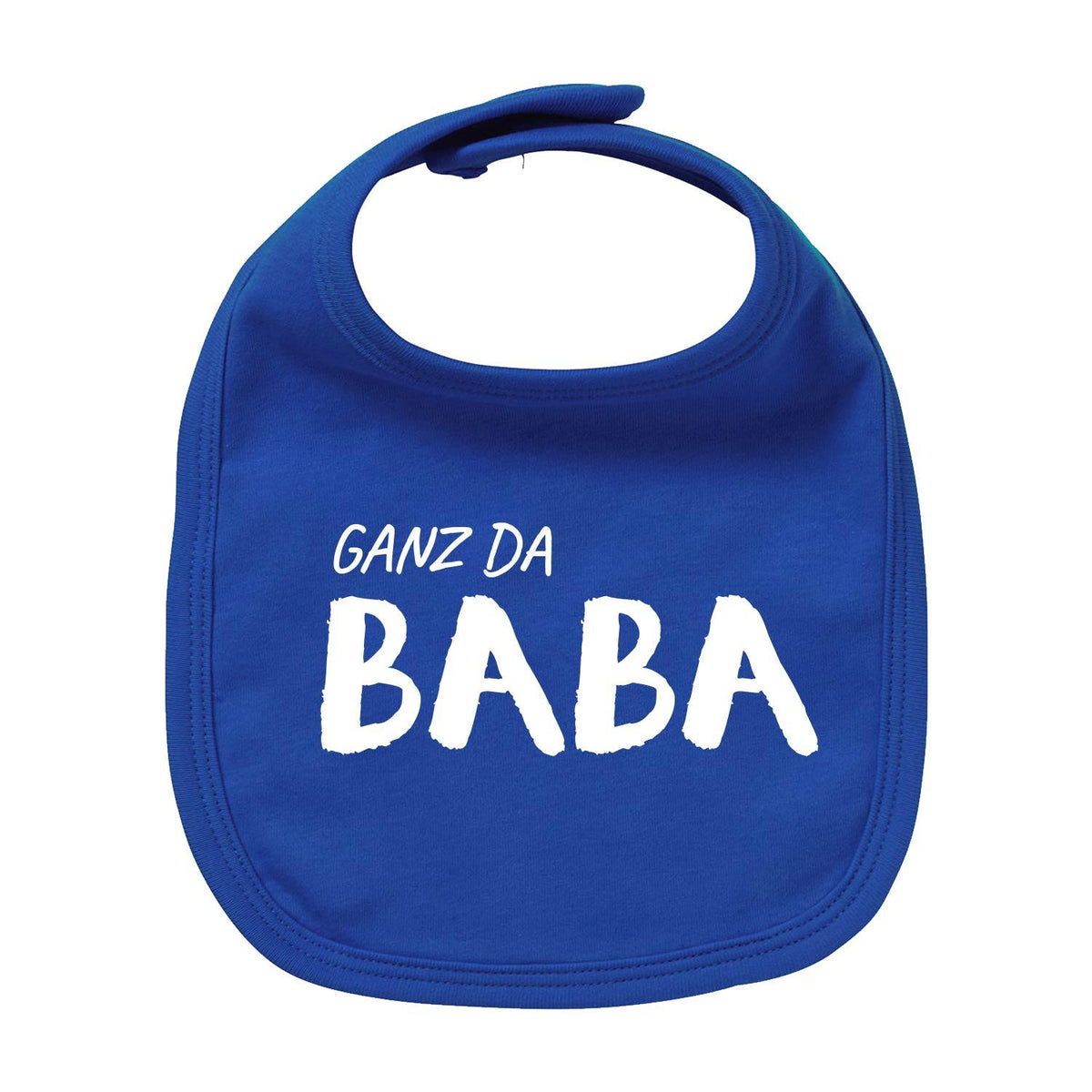 Blaues Baumwoll-Lätzchen Gans da Baba mit weißem Aufdruck für Babys und Kleinkinder, weiche Babybekleidung.