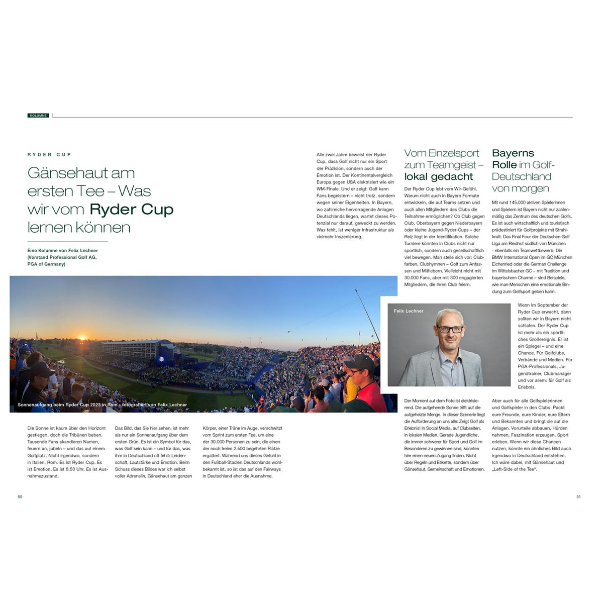 Magazin "Grünland - Das Golfmagazin" Ausgabe 3 / 2025 mit Covertext über Ryder Cup Turnier.