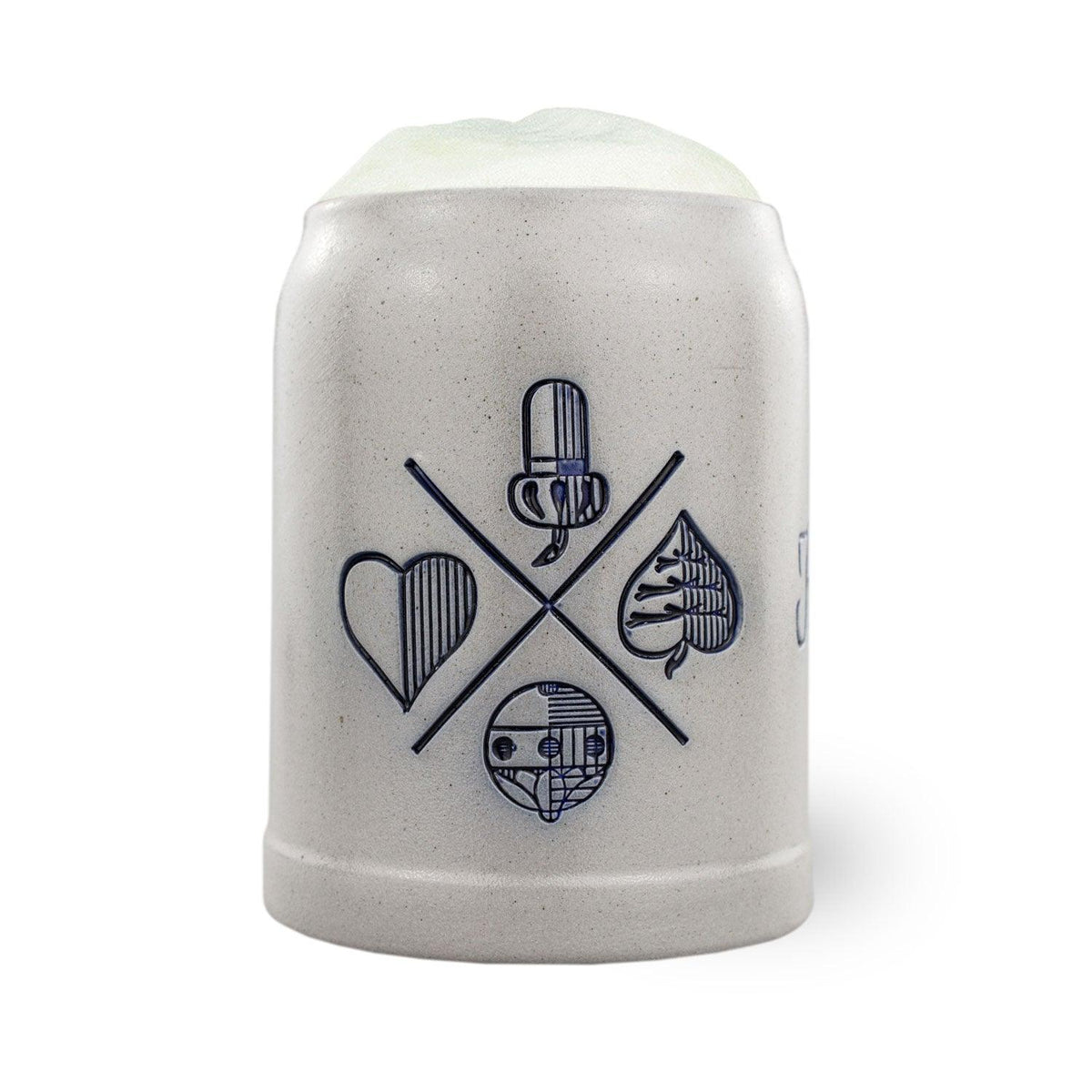 PREMIUM Bierkrug Bayrisch Blatt aus Keramik mit blauem Dekor und Schaumkrone, bayerisches Design