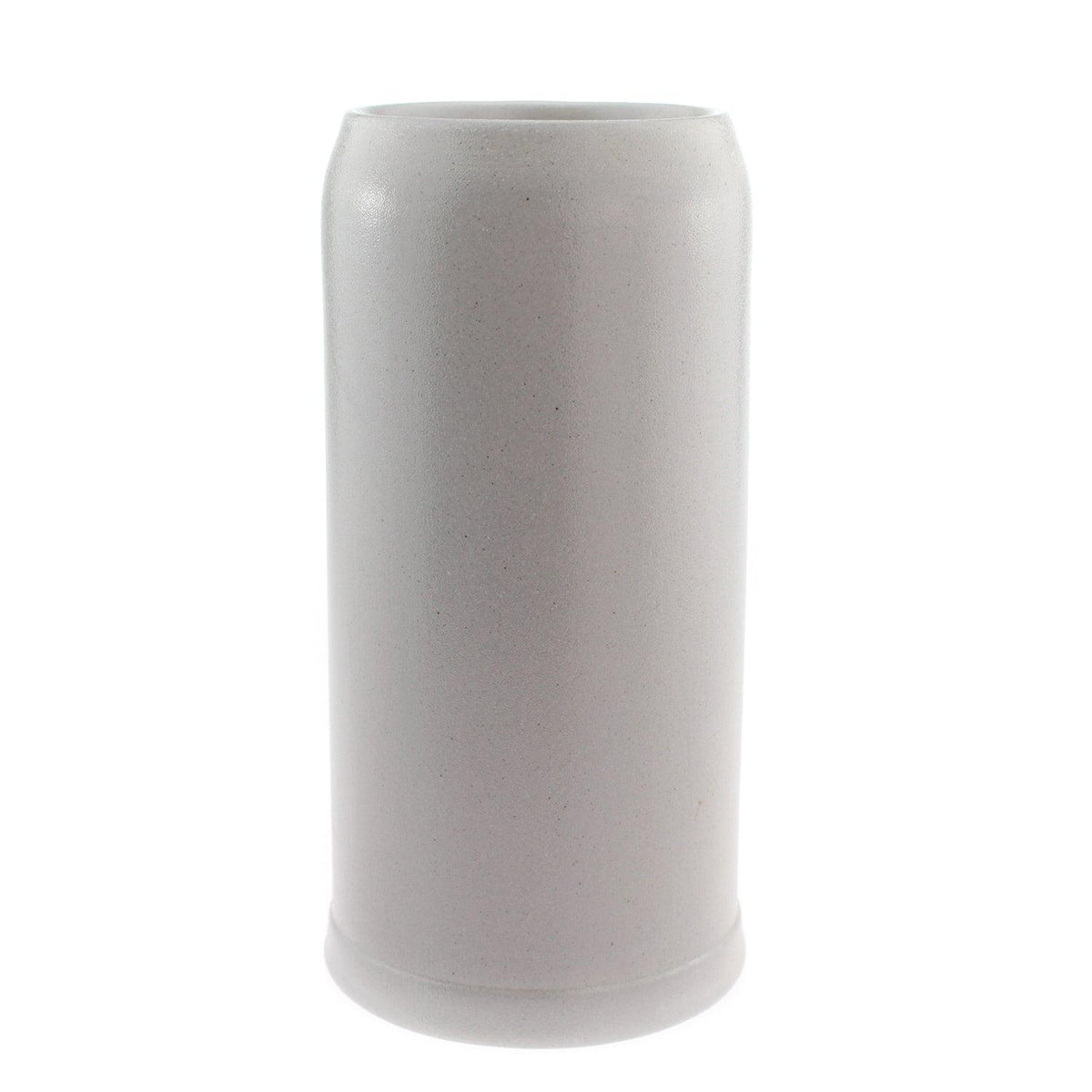 Stoneware Bierseidel ohne Henkel, schlichtes hellgraues Design, perfekt für traditionellen Biergenuss.