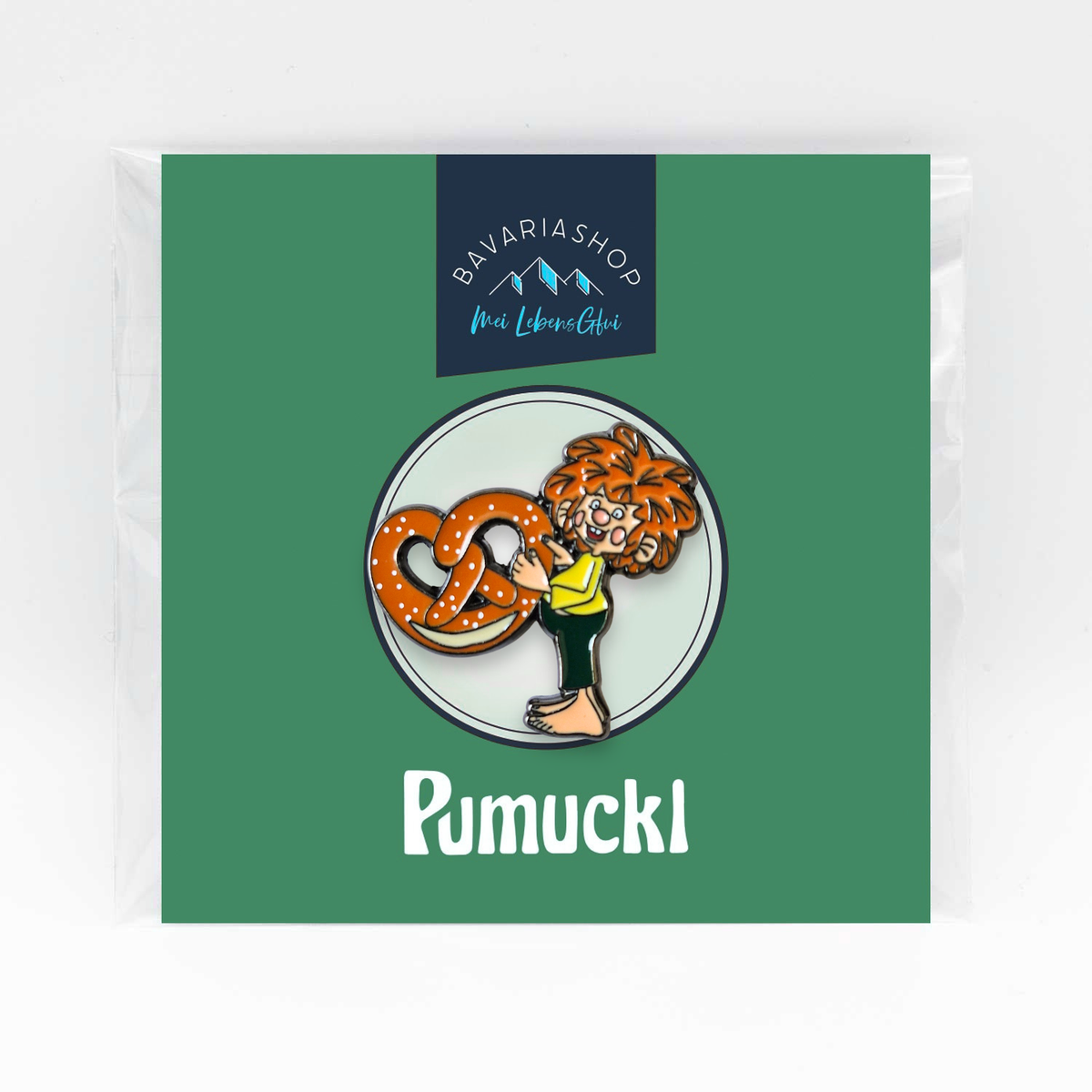 Pumuckl Pin Breze in Klarsichtfolie verpackt – offizieller Pumuckl Fanartikel