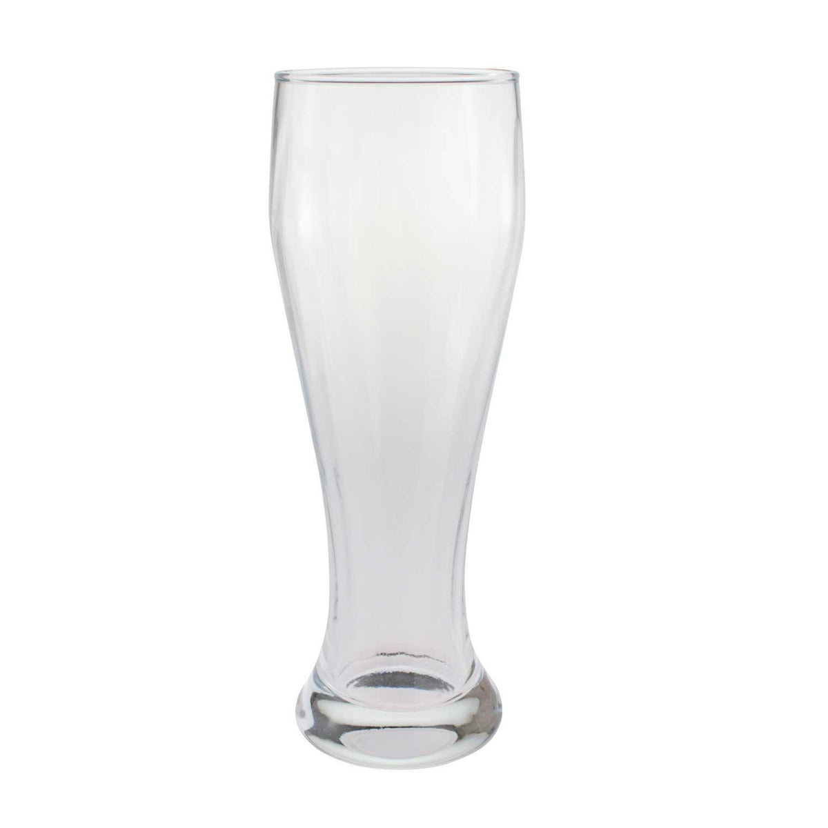 Leeres, schlankes Weißbierglas aus Klarglas auf weißem Hintergrund für die gastronomische Ausstattung.